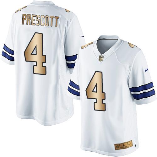 Nike Cowboys #4 Dak Prescott White Men's Stitched NFL Limited Gold Jersey - Click Image to Close
